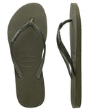 Havaianas Slim Metal Logo Glitter Womens-Green Olive-US 5.0/6.0-Skiforce Australia